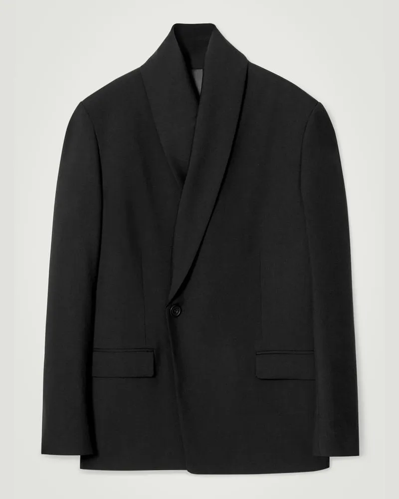 COS Lockerer Blazer Aus Woll-Hopsack Mit Schalkragen Schwarz