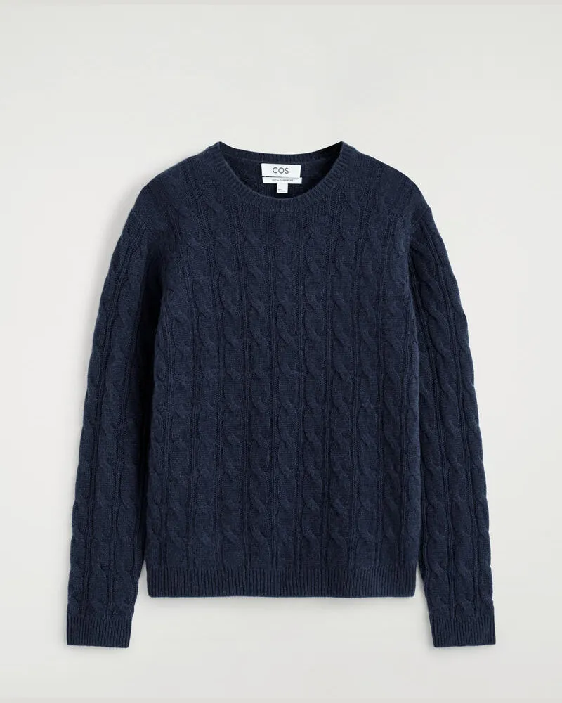 COS Kaschmirpullover Mit Zopfstrickmuster Blau