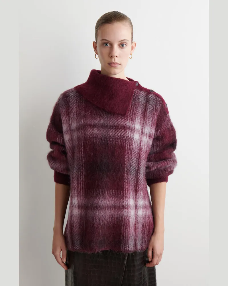 COS Karierter Pullover Aus Alpaka-Mix Mit Knopf Rot