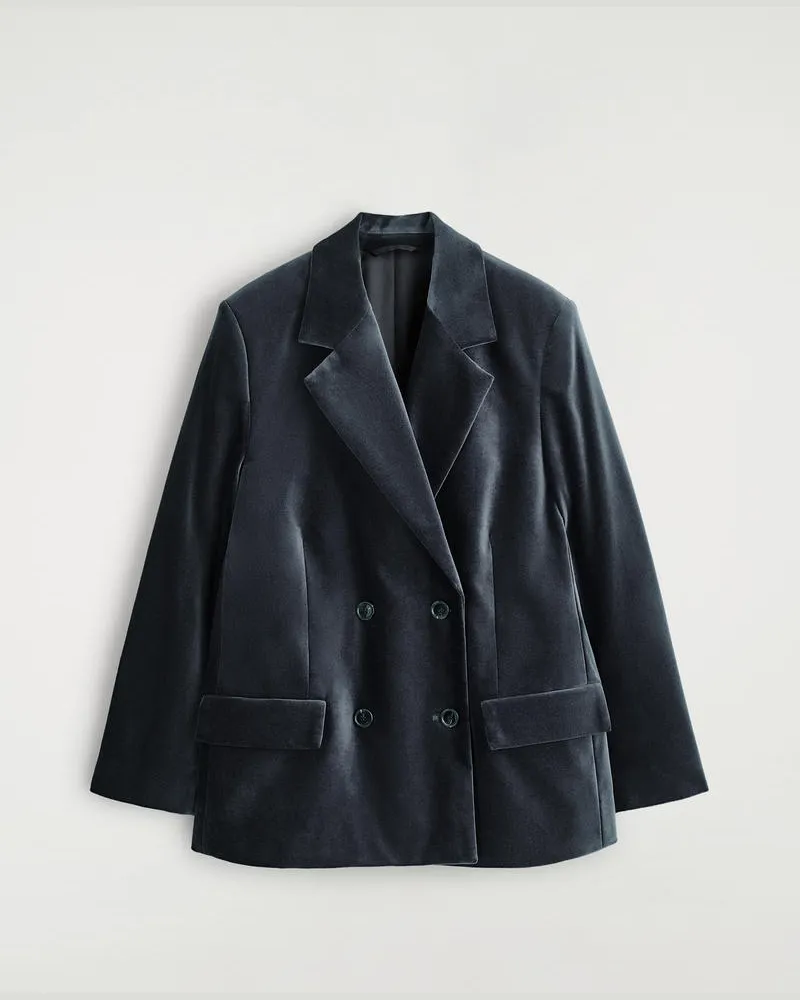 COS Doppelreihiger Blazer Aus Samt Blau