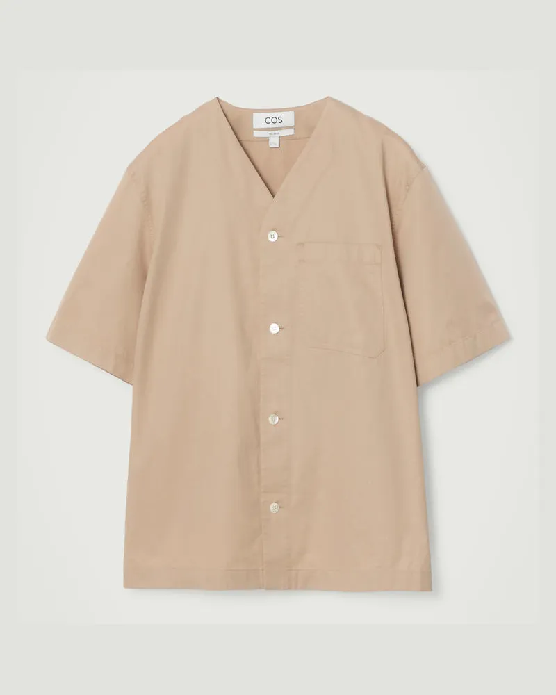 COS Lockeres Kragenloses Baumwollhemd Beige