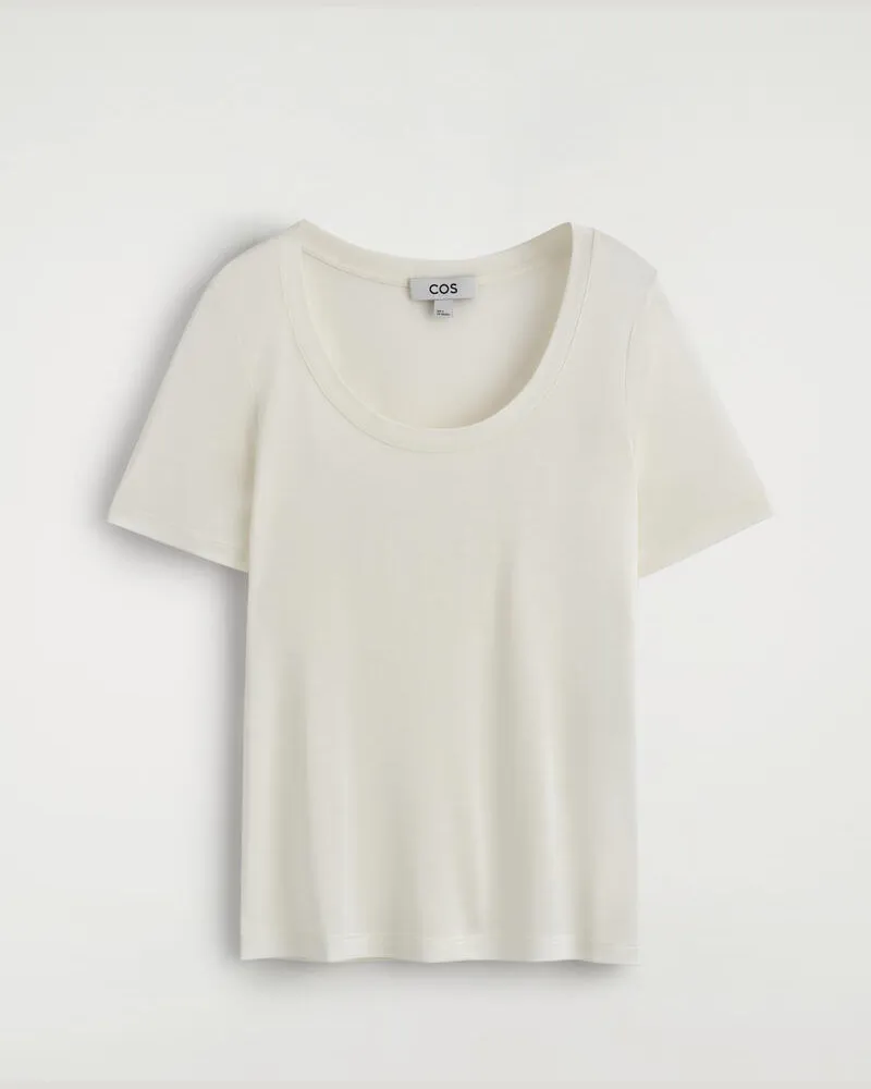 COS Schmales T-Shirt Aus Seide Weiß