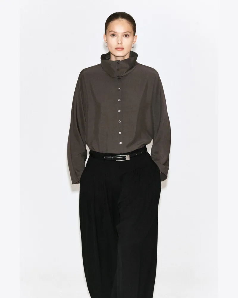 COS Fliessende Bluse Mit Stehkragen Grau