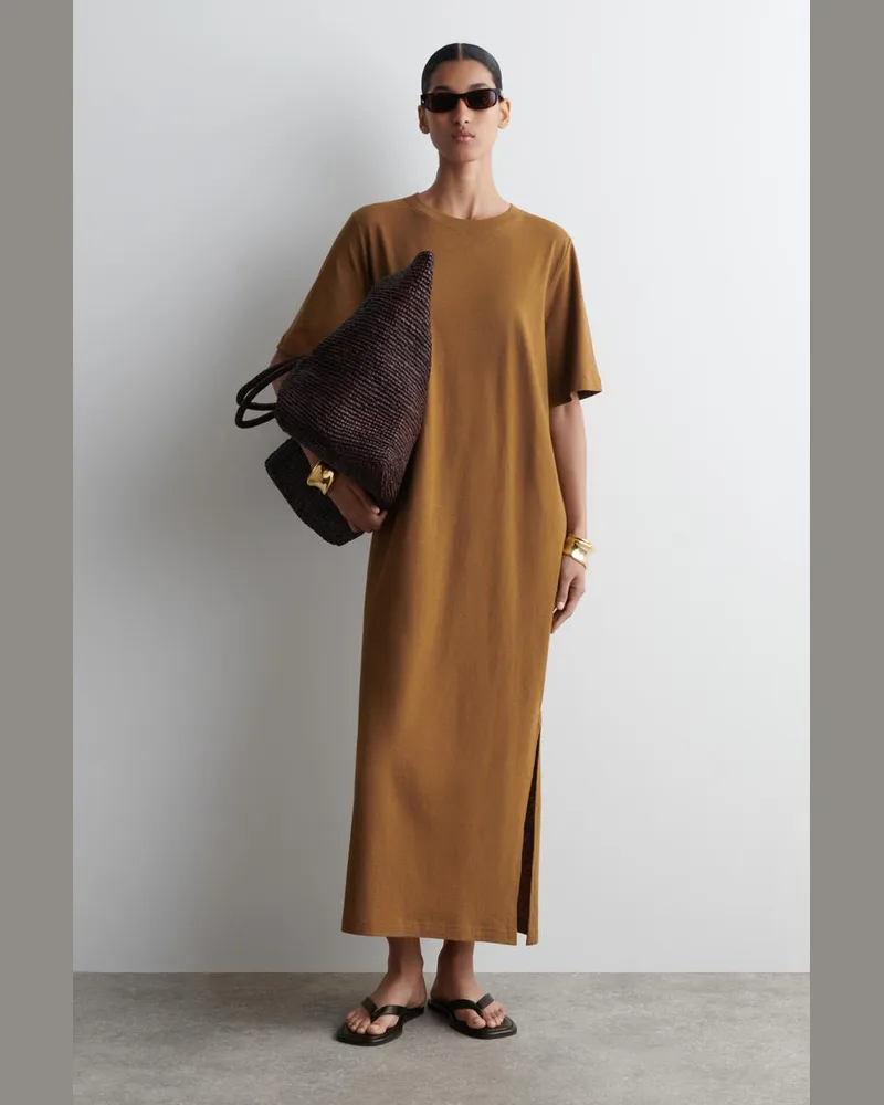 COS T-Shirt-Kleid Aus Baumwoll-Leinen-Mix In Maxilänge Beige