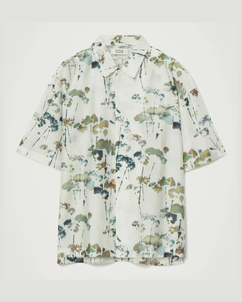 COS Oversized-Kurzarmhemd Mit Floralem Print Grün