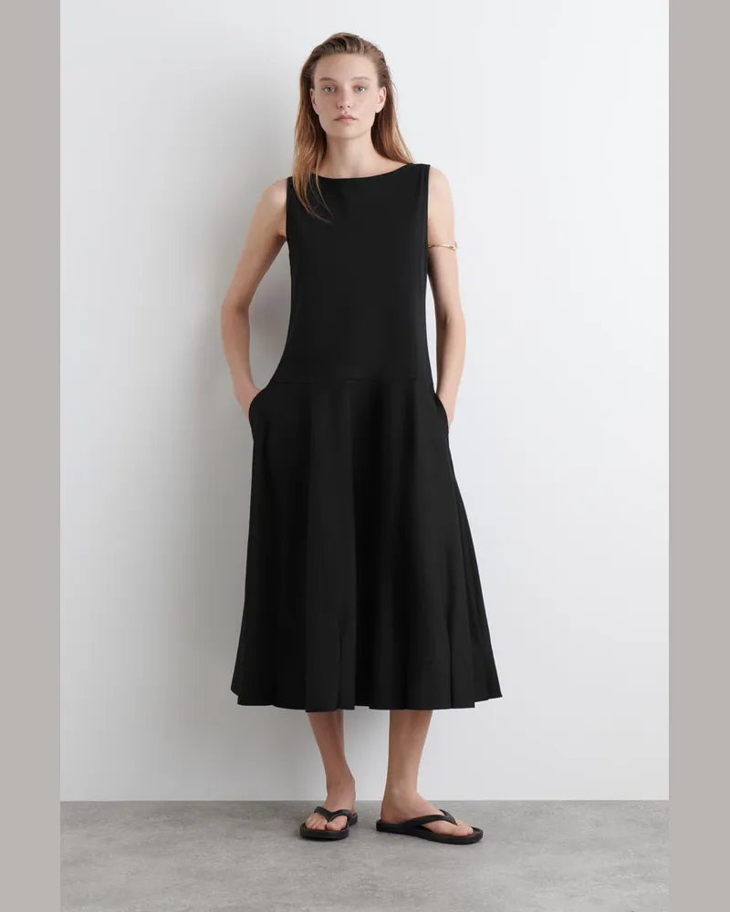 COS Midikleid Mit U-Boot-Ausschnitt Aus Baumwolle Schwarz
