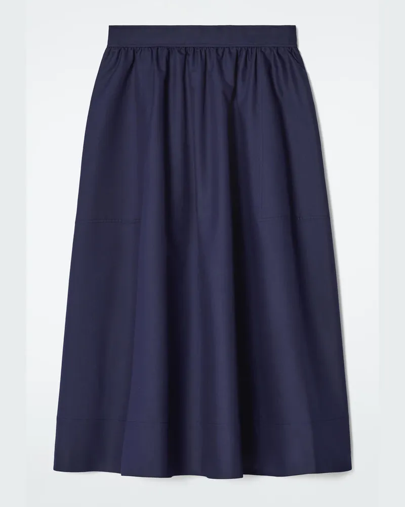 COS Midirock In A-Linie Mit Raffungen Blau