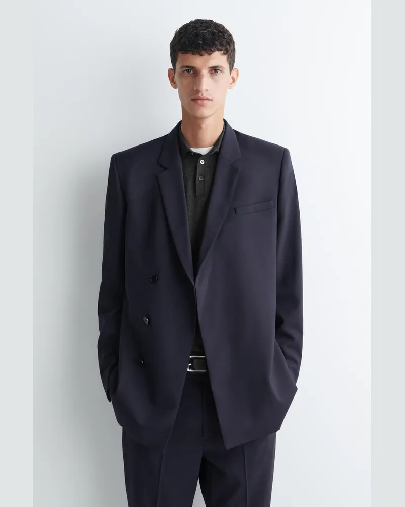 COS Schmaler Doppelreihiger Wollblazer Blau