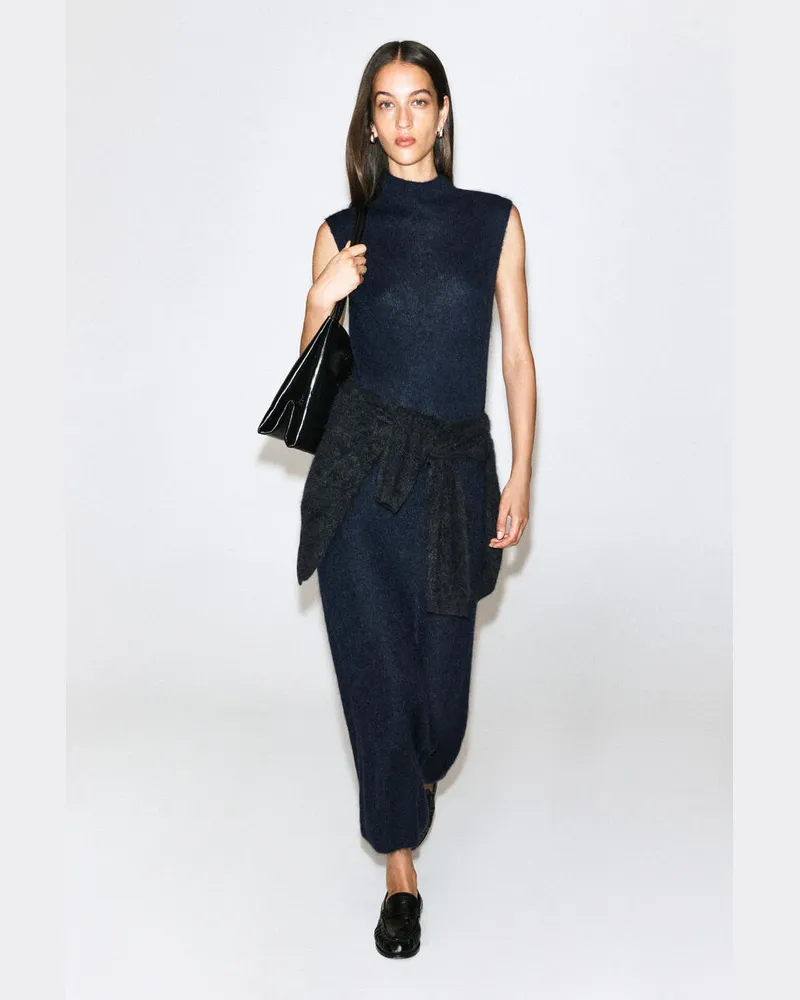COS Gebürstetes Kleid Mit Stehkragen Blau