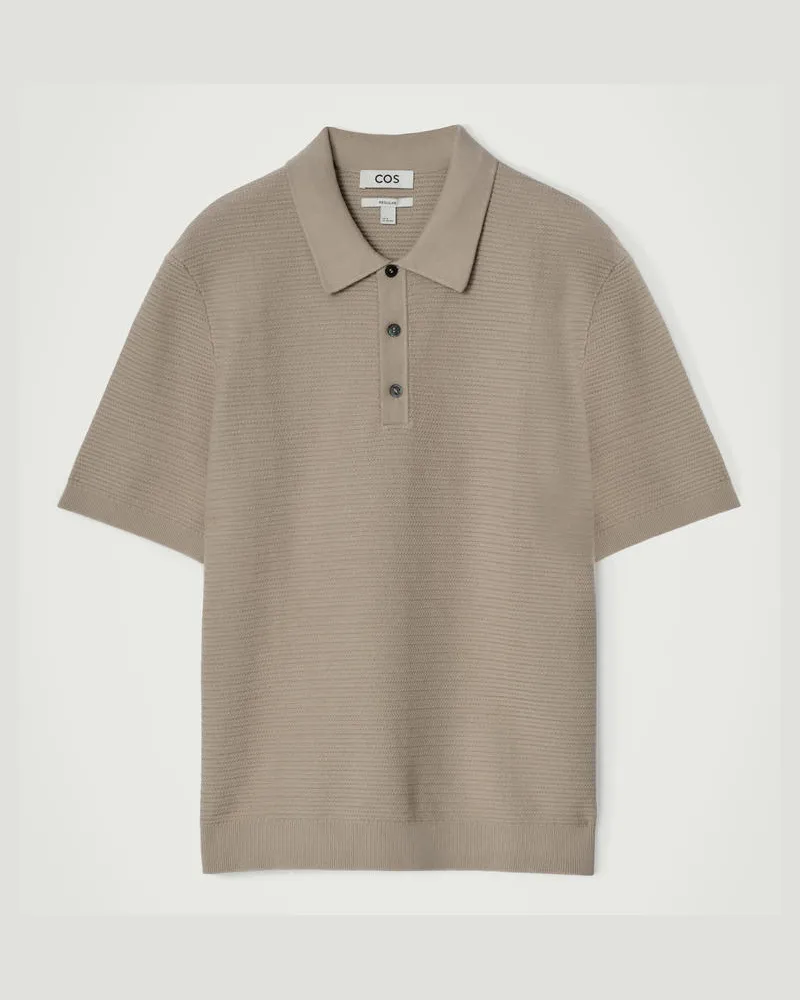 COS Strukturiertes Strick-Poloshirt Aus Baumwolle Beige