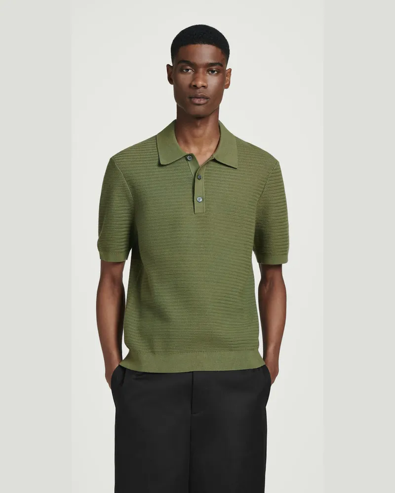 COS Strukturiertes Strick-Poloshirt Aus Baumwolle GrüN
