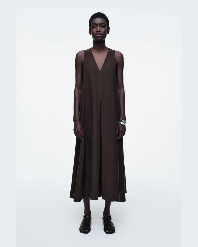 COS Maxikleid Aus Leinen-Mix In A-Linie Braun