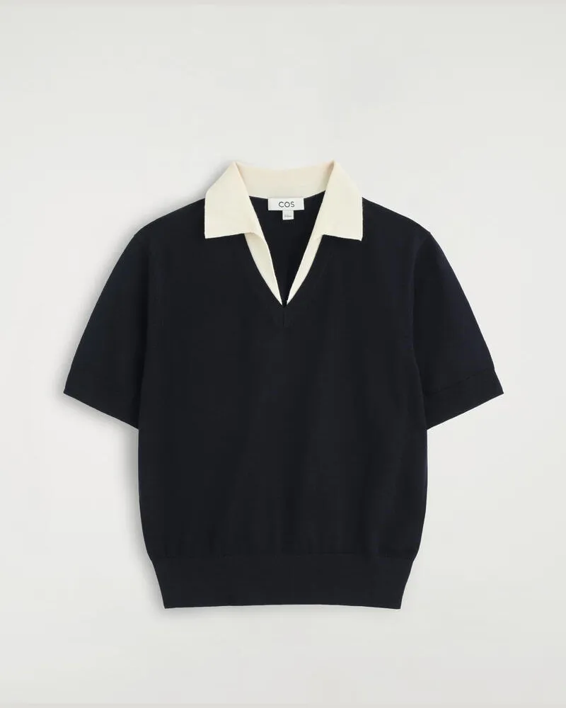 COS Poloshirt Aus Merinowolle In Lagen-Optik Blau