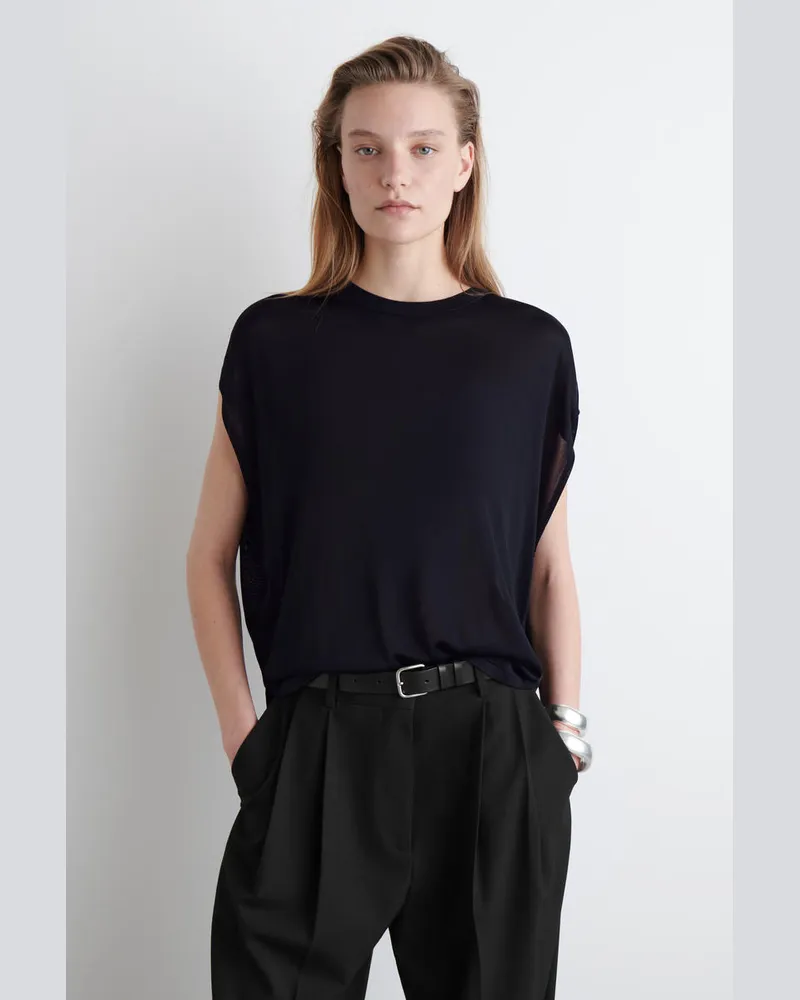 COS Rund Geschnittenes Gestricktes T-Shirt Blau