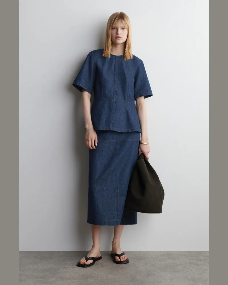 COS Bleistiftrock Aus Denim Blau