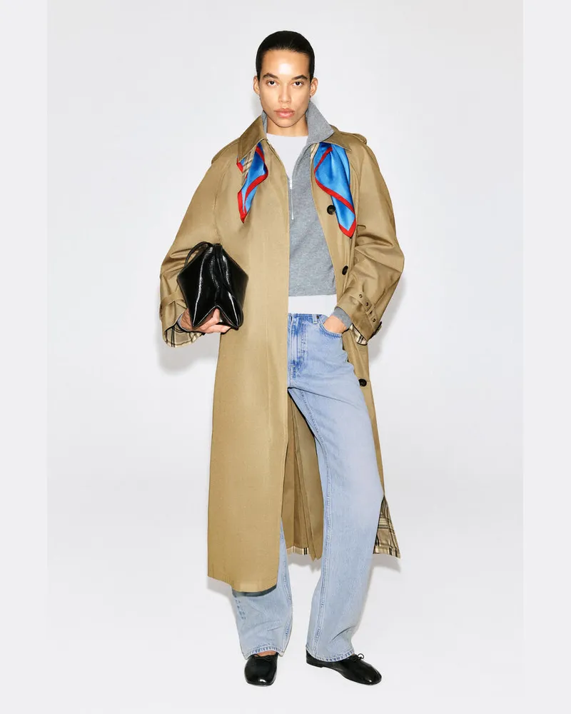 COS Trenchcoat Aus Baumwolle Mit Gürtel Und Karodetail Beige