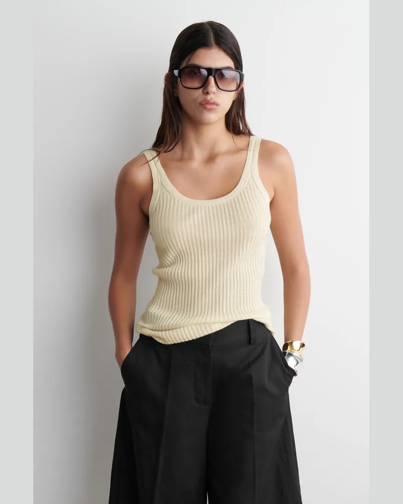 COS Geripptes Tanktop Aus Kaschmir-Seiden-Mix Gelb