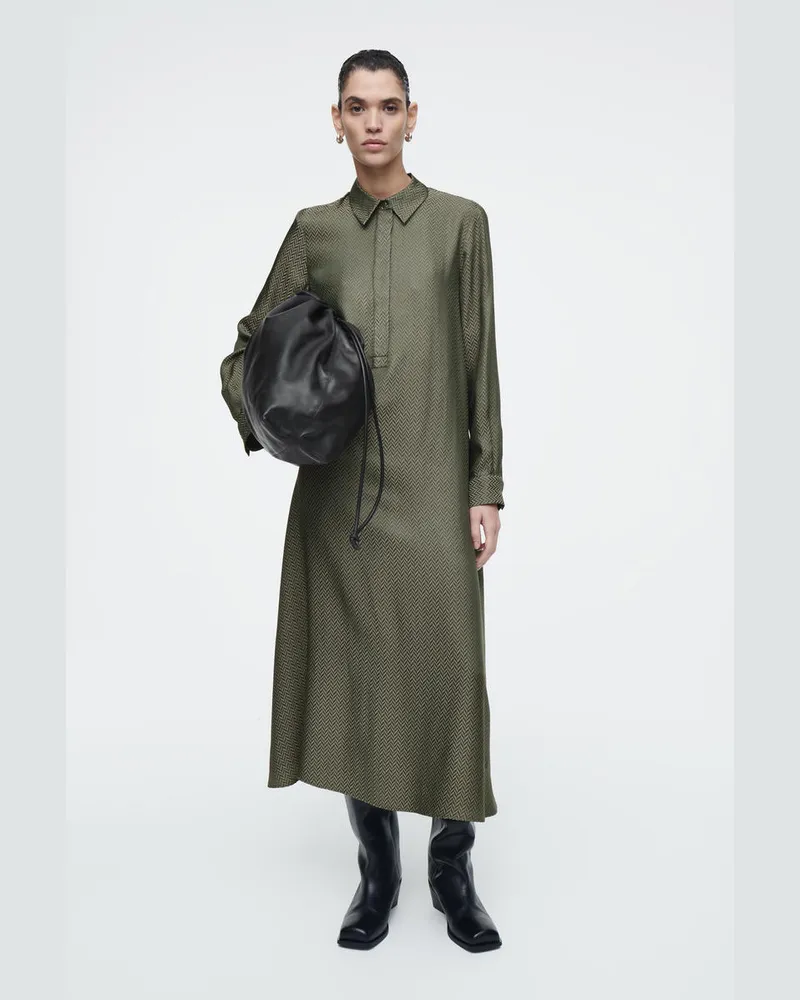 COS Maxi-Hemdkleid Mit Fischgrätmuster Braun