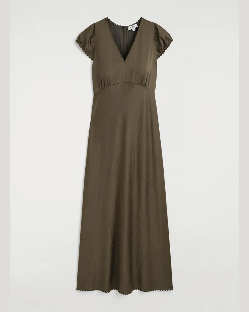 COS Besticktes Midikleid Aus Satin Braun