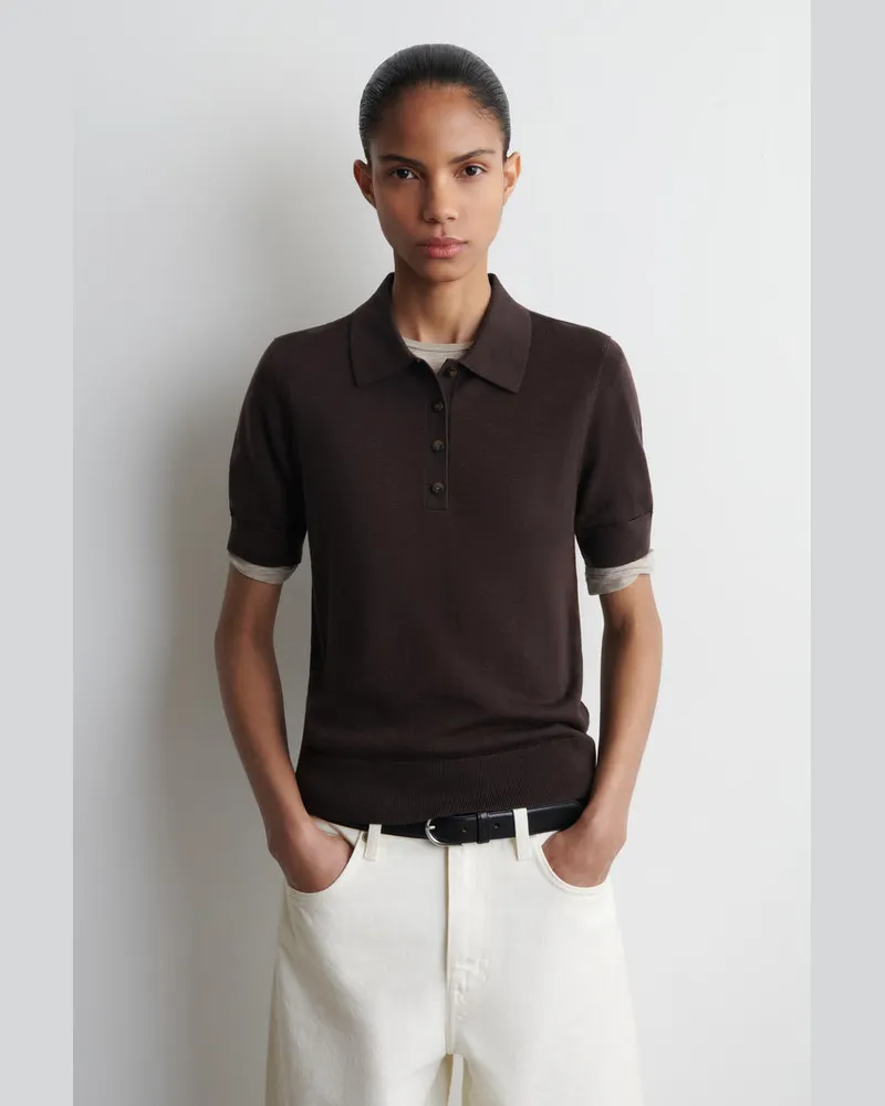 COS Verkürztes Poloshirt Aus Woll-Mix Braun