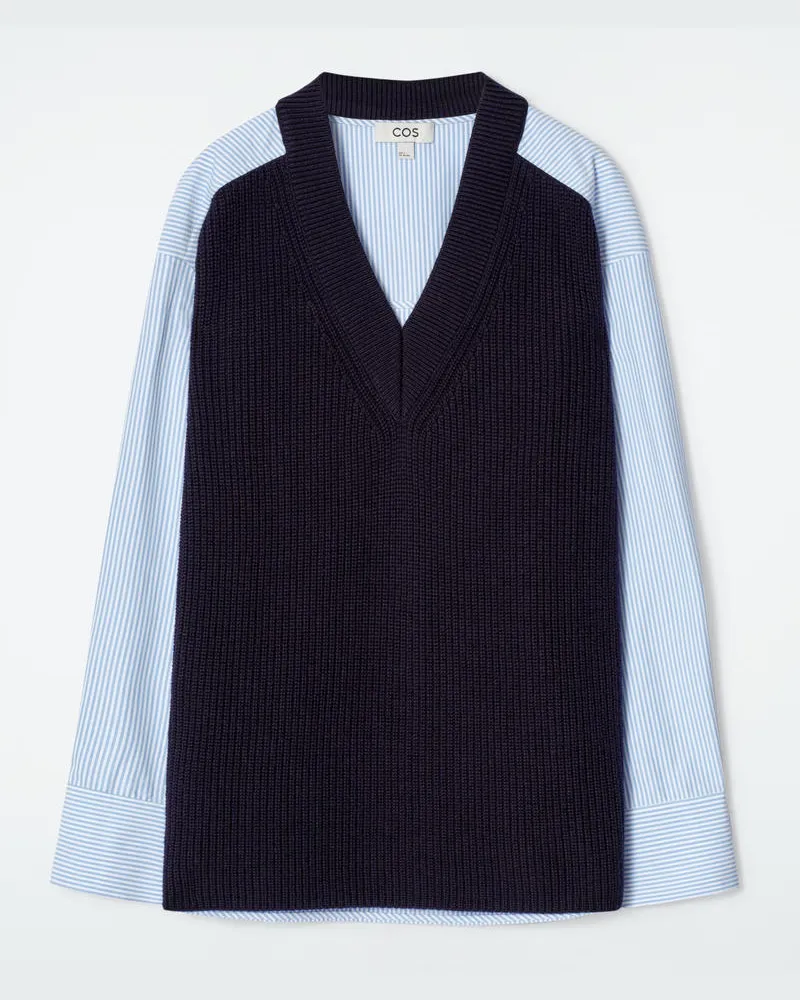 COS Dekonstruierter Wollpullover Mit Popeline Blau