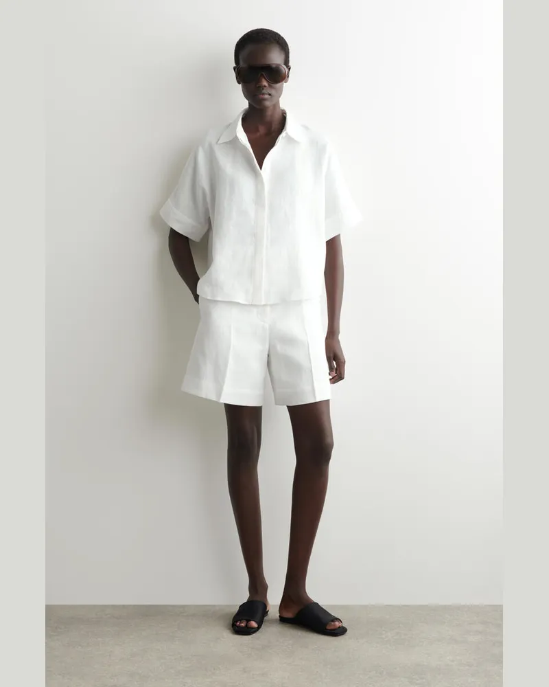 COS Elegante Leinenshorts Mit Elastischem Bund Weiß