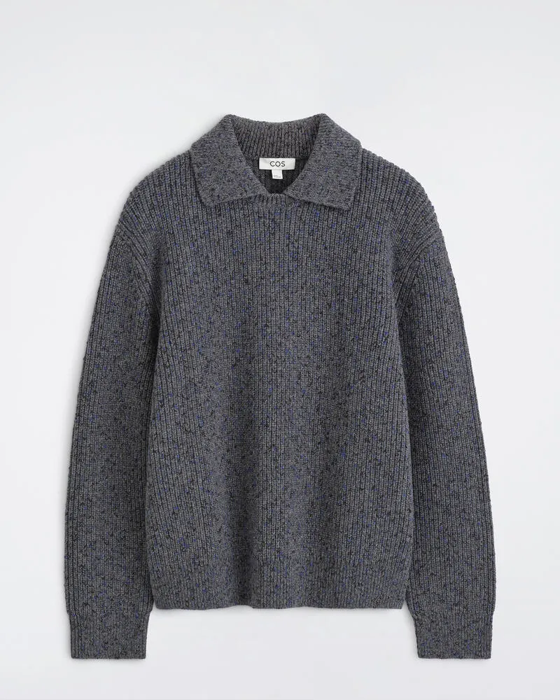 COS Polopullover Aus Woll-Baumwoll-Mix Blau
