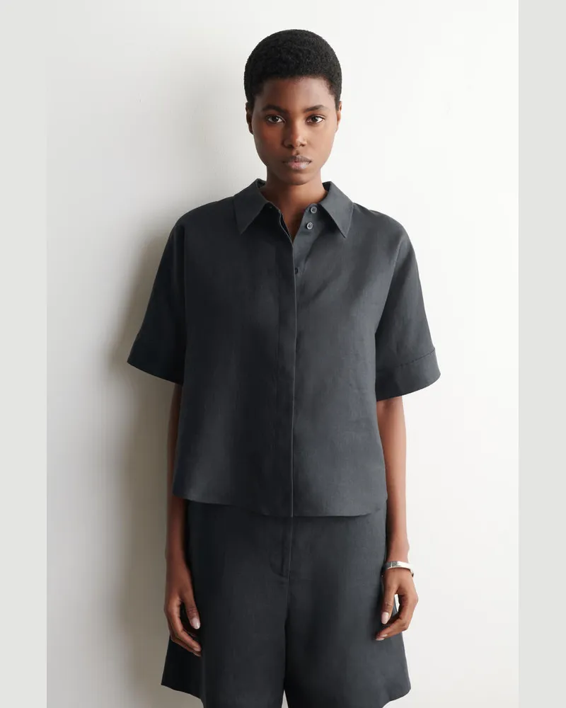 COS Oversized-Leinenhemd Mit Kurzen Ärmeln Schwarz
