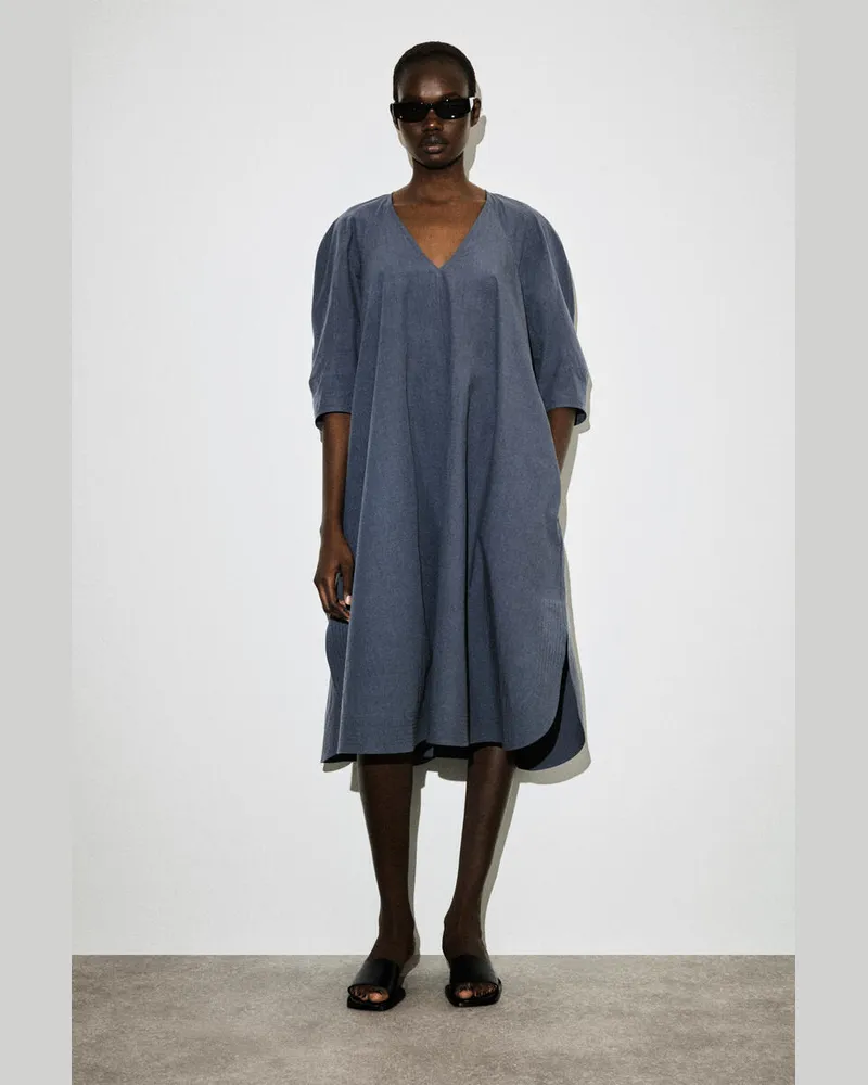 COS Midikleid Aus Baumwolle Mit V-Ausschnitt Blau