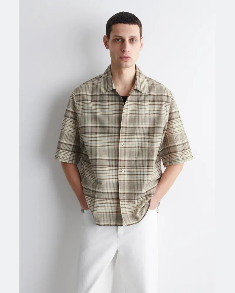 COS Kurzarmhemd Aus Leinen Mit Karomuster Beige