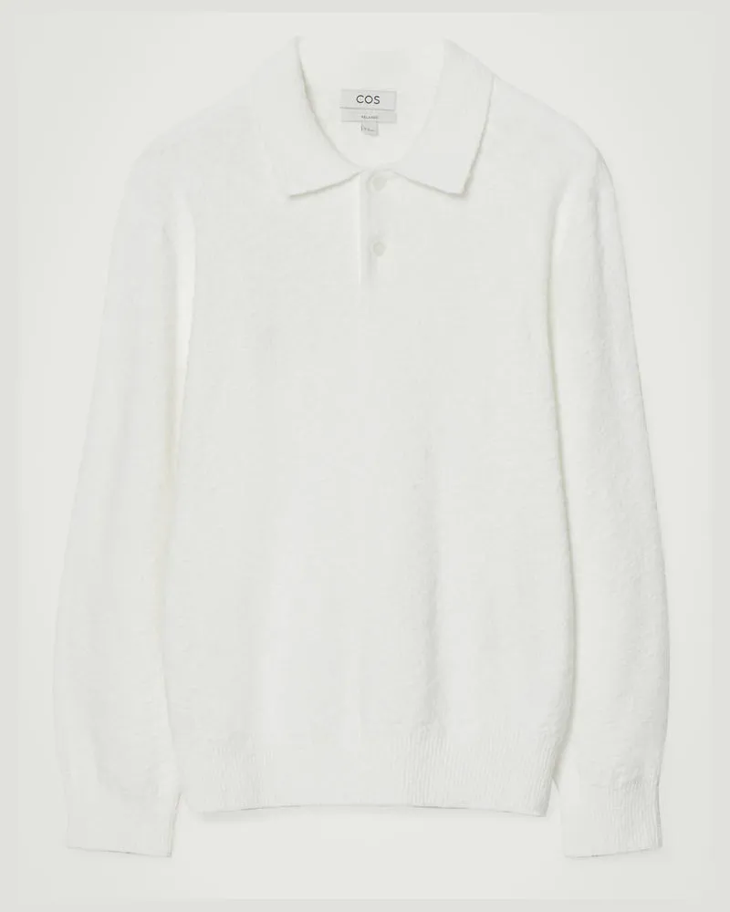 COS Langärmliges Bouclé-Poloshirt Weiß