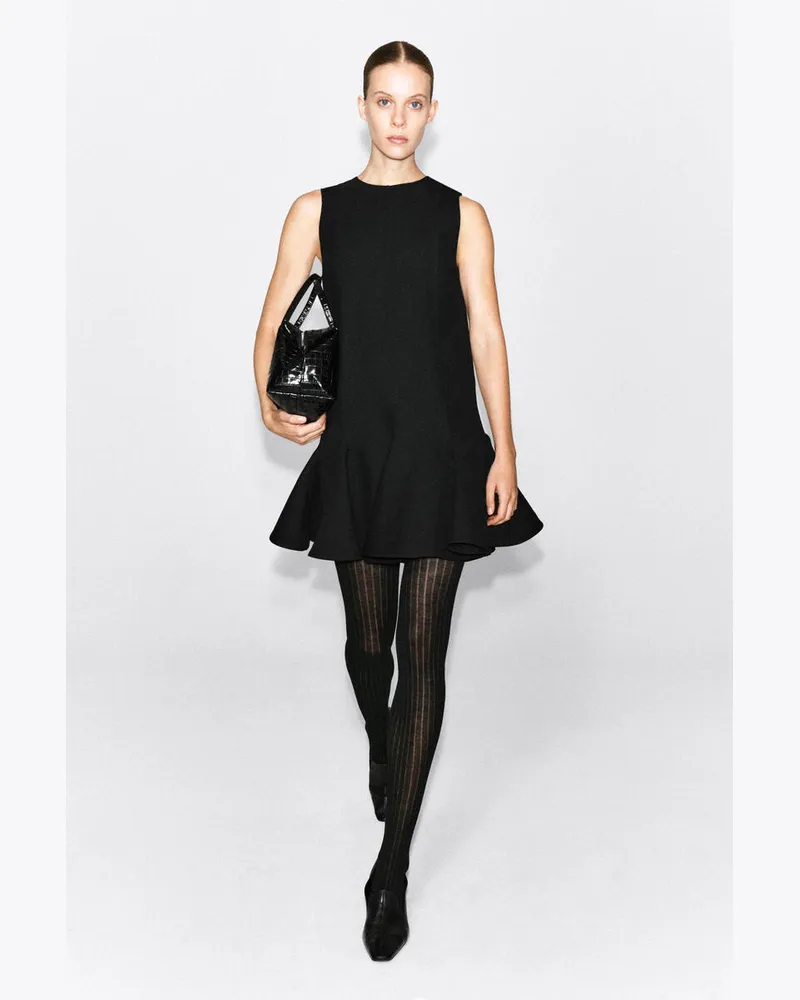 COS Minikleid Aus Twill Aus Woll-Mix Mit Schösschen Schwarz