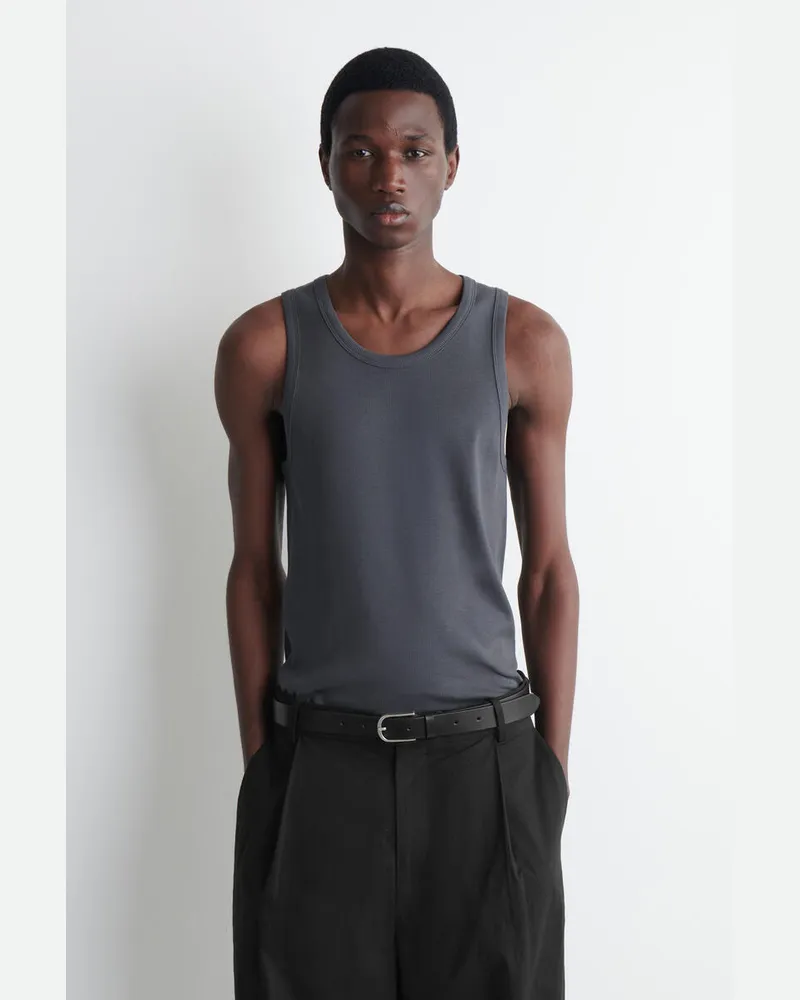 COS Schmales Geripptes Tanktop Aus Baumwolle Grau