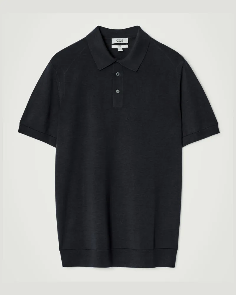 COS Schmal Geschnittenes Poloshirt Aus Seidenstrick Blau