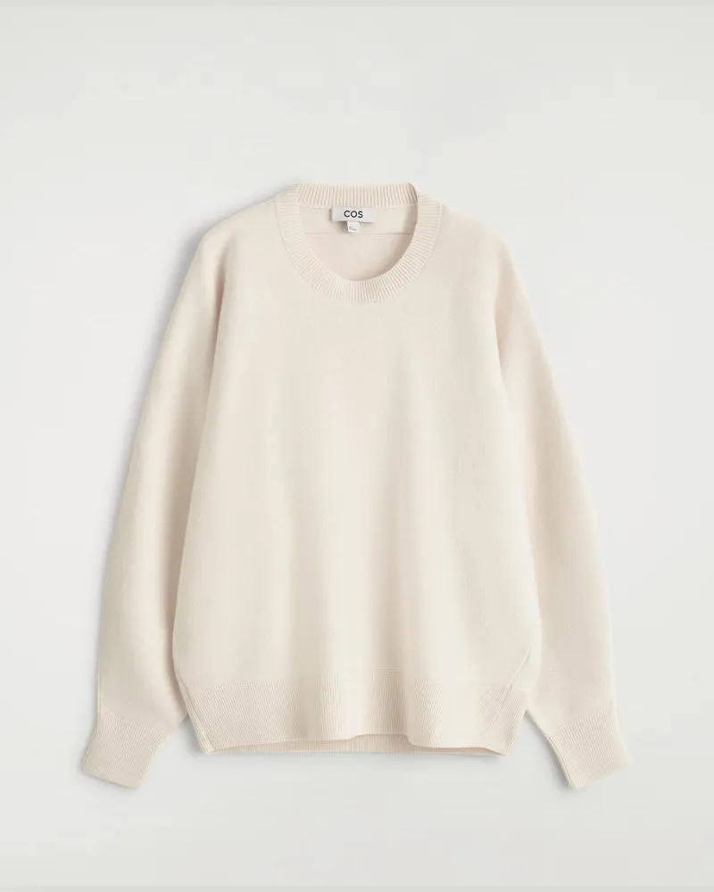 COS Abgerundeter Pullover Aus Doubleface-Wolle Weiß