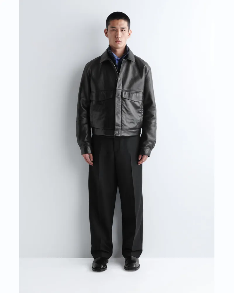 COS Blousonjacke Aus Leder Schwarz