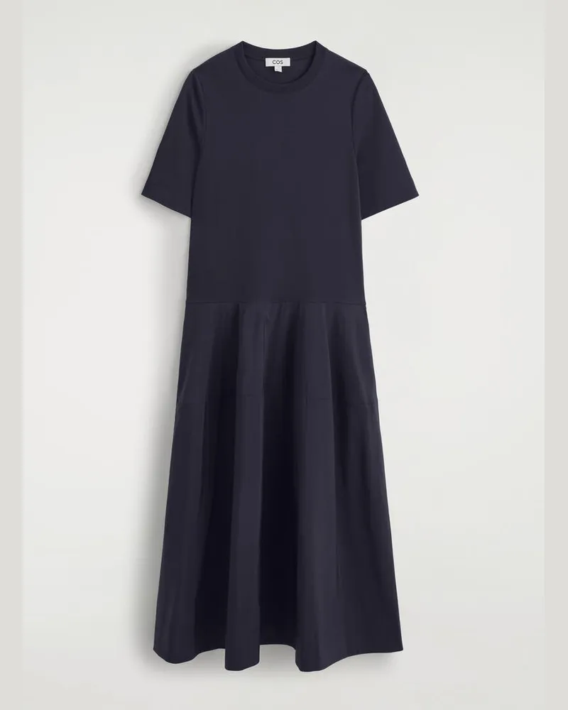 COS Midikleid Mit Niedriger Taille Und Kontrastpartie Blau