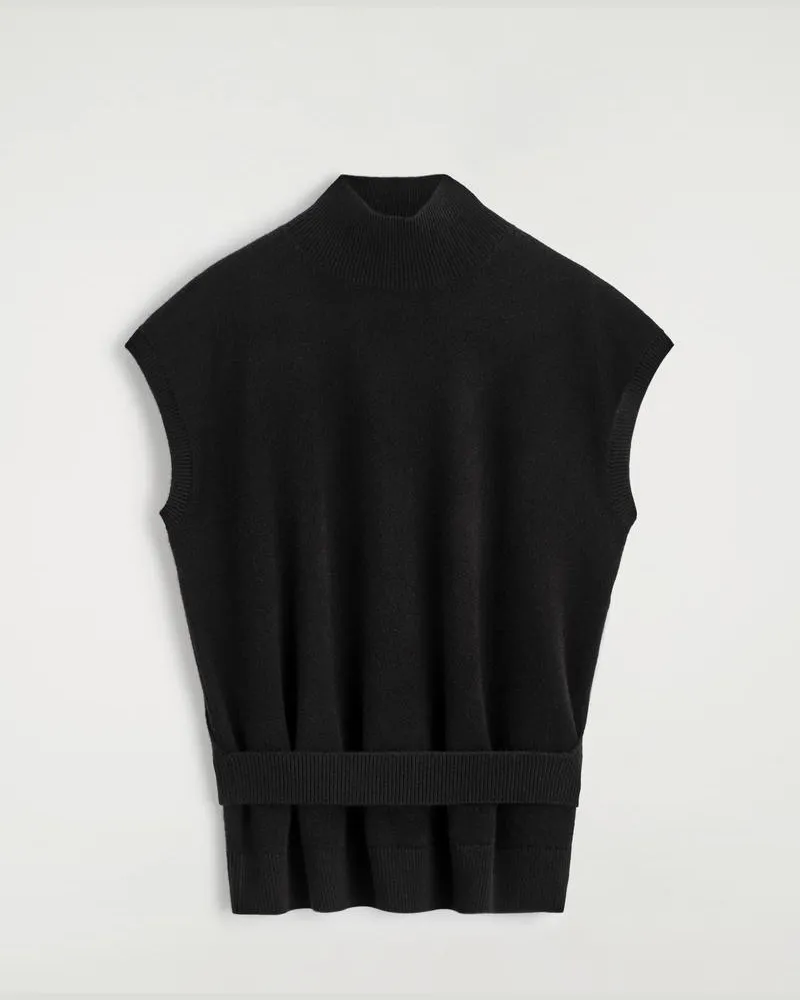 COS Wollpullunder Mit Gürtel Und Kragen Schwarz