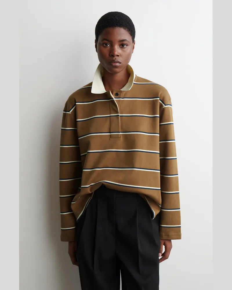 COS Gestreiftes Langärmliges Poloshirt Braun