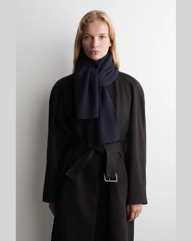 COS Gerippter Schal Aus Woll-Kaschmir-Mix Blau