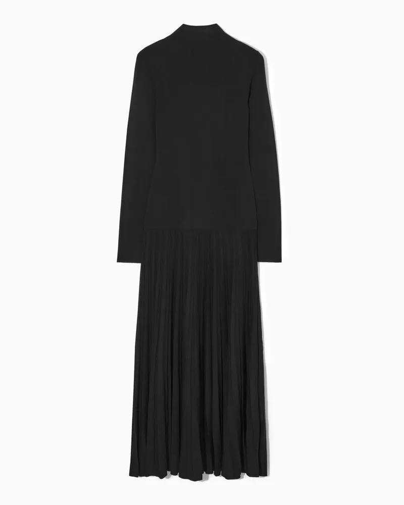 COS Plissiertes Strick-Maxikleid Mit Rollkragen Schwarz