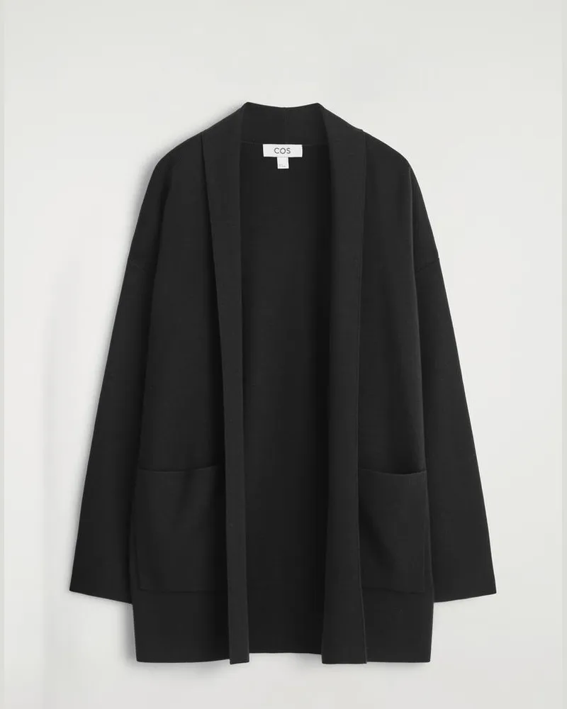 COS Strickjacke Aus Merinowolle Mit Drapiertem Kragen Schwarz