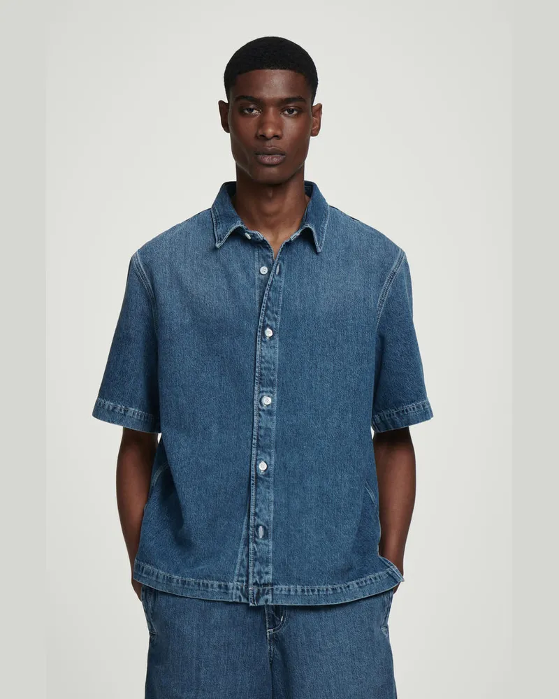 COS Leichtes Kurzarmhemd Aus Denim Blau