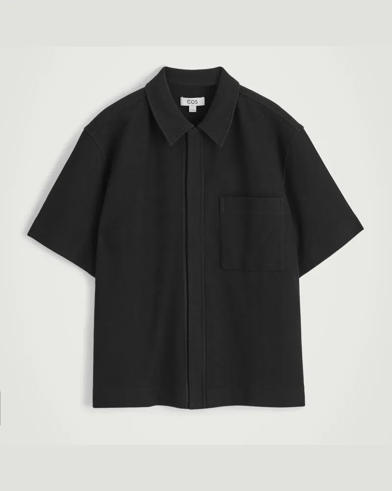 COS Hemd Aus Baumwolljersey Mit Reissverschluss Schwarz