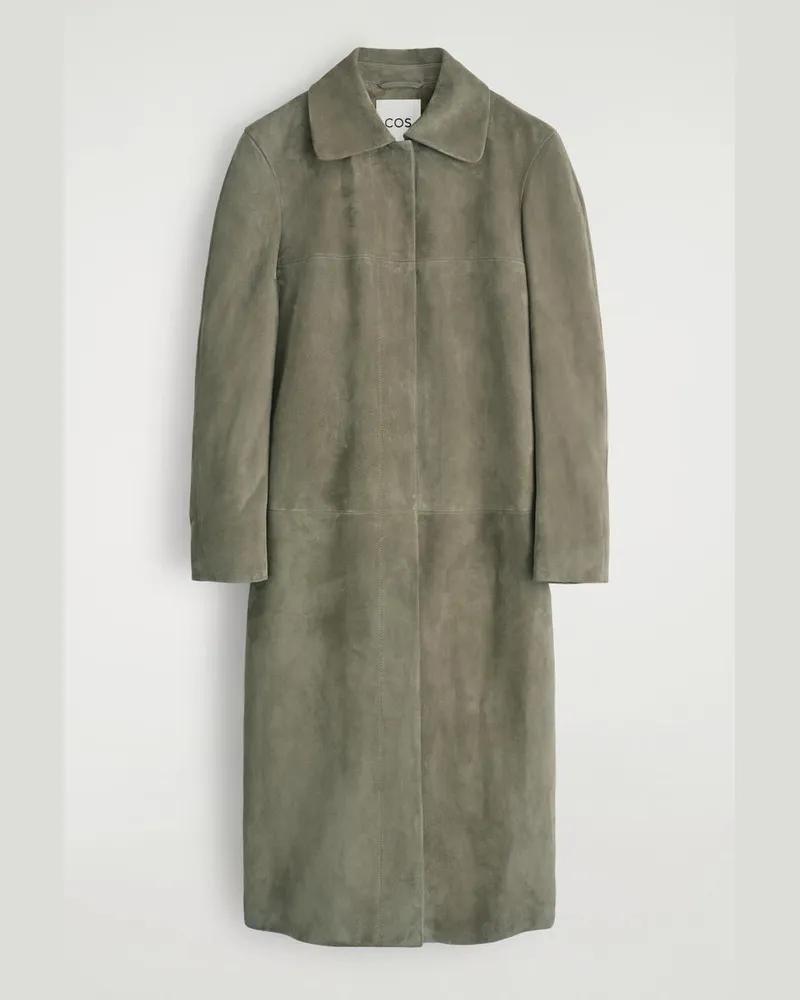 COS Langer Mantel Aus Veloursleder Mit Kragen Grün