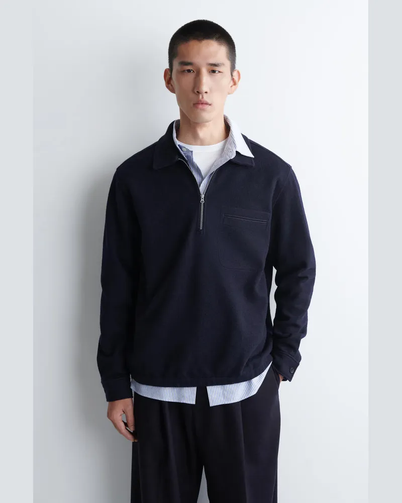 COS Polopullover Aus Kochwolle Mit Reissverschluss Blau