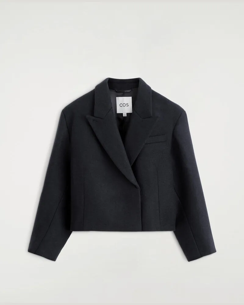 COS Verkürzter Oversized-Blazer Aus Gekochtem Woll-Mix Blau