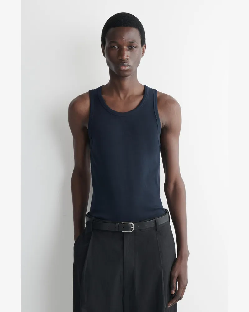 COS Schmales Geripptes Tanktop Aus Baumwolle Blau