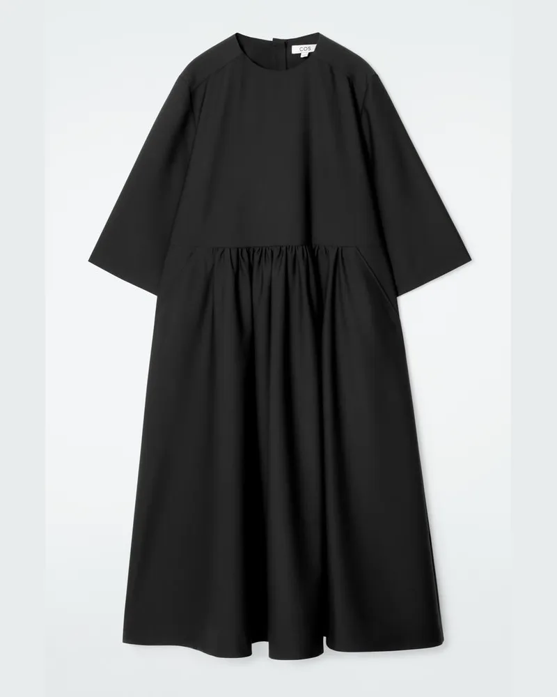COS Midikleid Aus Woll-Mix Mit Raffungen Schwarz