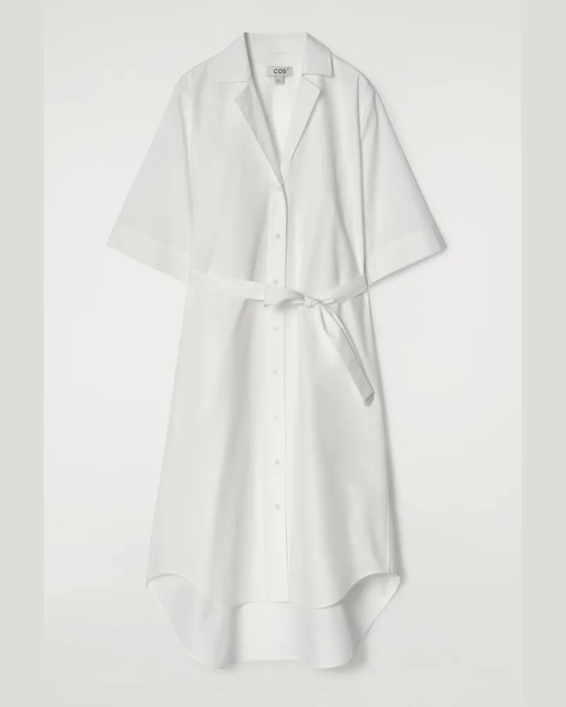 COS Midi-Hemdkleid Mit Kurzen Ärmeln Und Gürtel Weiß